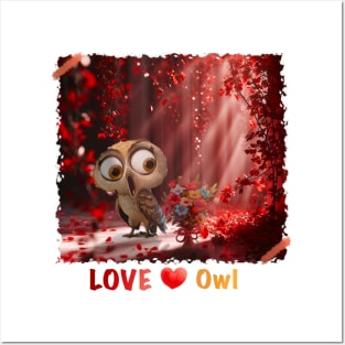 Owl with valentine heart Posters and Art
